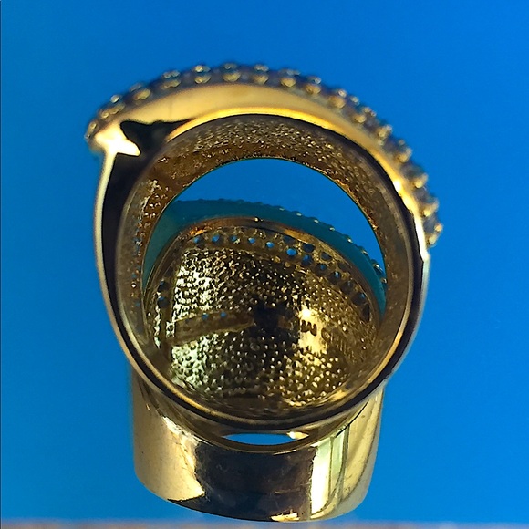 Black Enamel Cubic Zirconia Golden PJM Buckle Ring - Picture 6 of 7